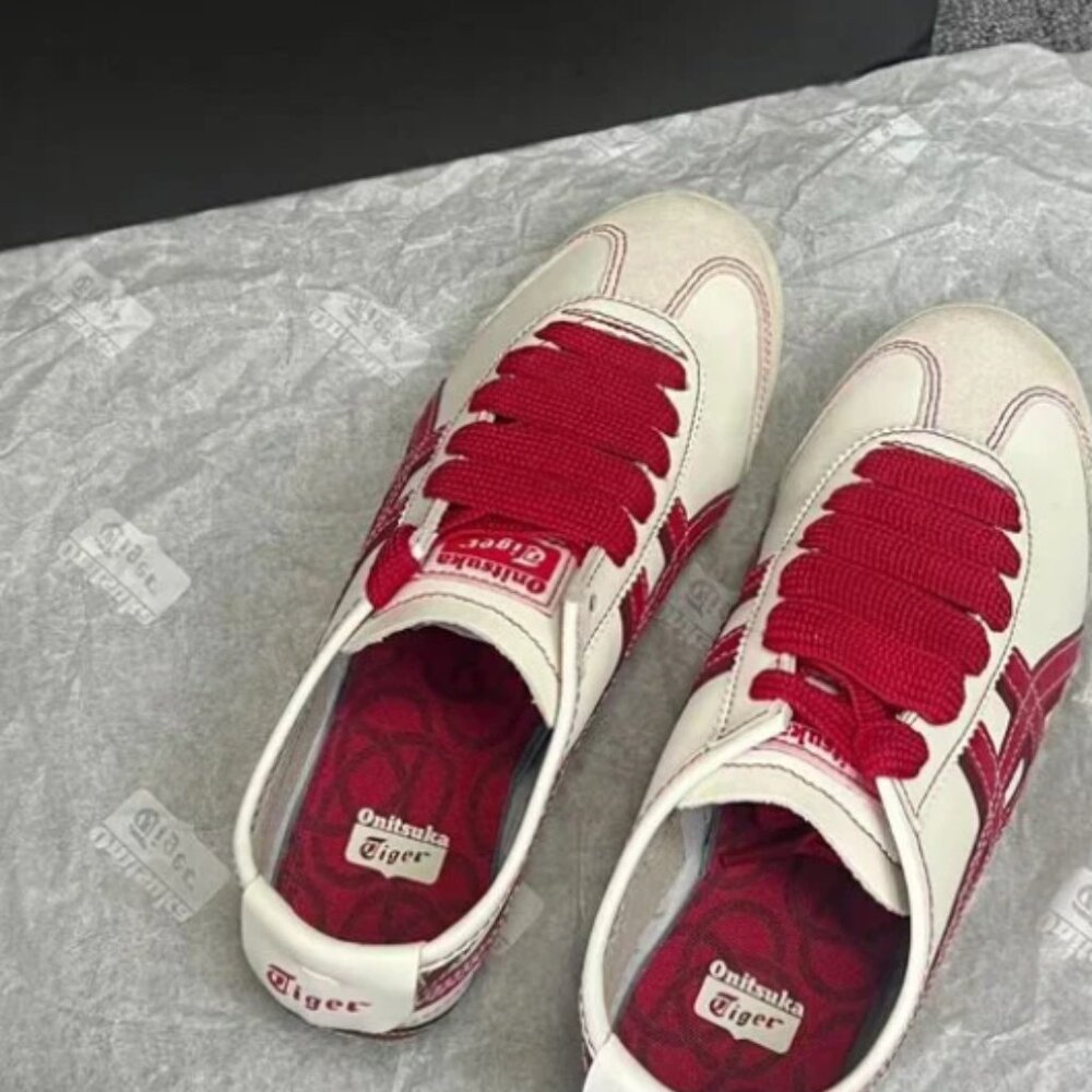 Onitsuka Tiger by Asics White Sneakers with Pink-Red Stripes - Picture 3 of 8